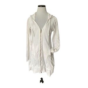 XCVI Wearables Mercantile Hoodie Size L White Asymmetrical Hem Lagenlook Artsy